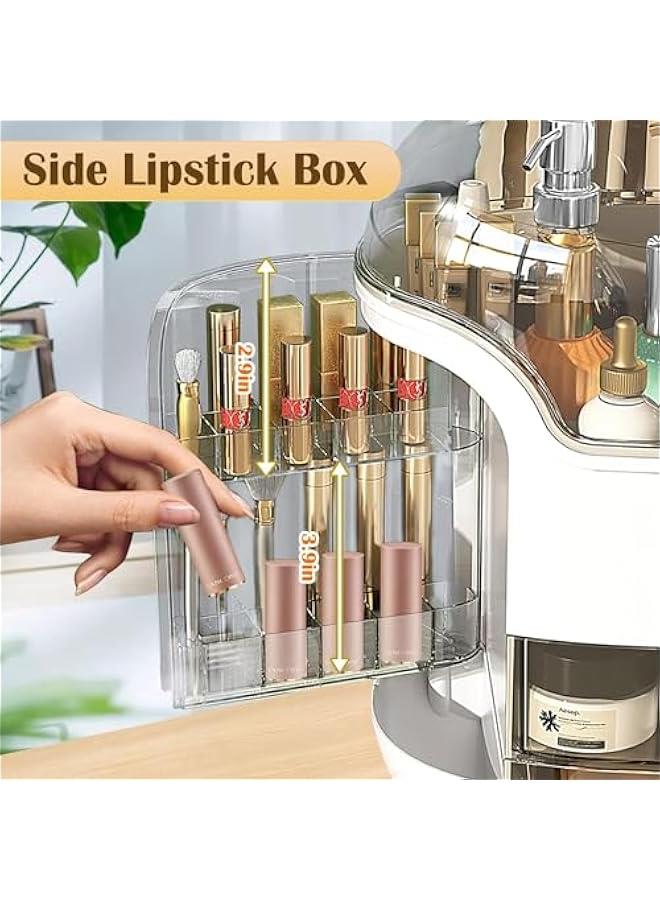 HOOKOR Makeup Organizer and Storage, Cosmetics Organizer Box for Countertop with Lid & Drawers, Cosmetics Skincare Organizers Box with Waterproof & Dustproof Cover for Bedroom,White - Image 2