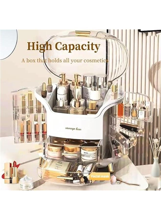 HOOKOR Makeup Organizer and Storage, Cosmetics Organizer Box for Countertop with Lid & Drawers, Cosmetics Skincare Organizers Box with Waterproof & Dustproof Cover for Bedroom,White - Image 3