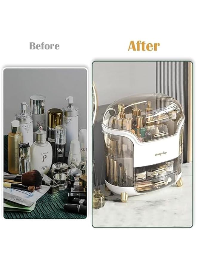 HOOKOR Makeup Organizer and Storage, Cosmetics Organizer Box for Countertop with Lid & Drawers, Cosmetics Skincare Organizers Box with Waterproof & Dustproof Cover for Bedroom,White - Image 4