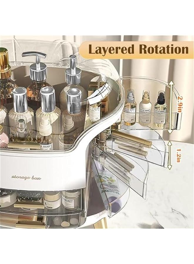 HOOKOR Makeup Organizer and Storage, Cosmetics Organizer Box for Countertop with Lid & Drawers, Cosmetics Skincare Organizers Box with Waterproof & Dustproof Cover for Bedroom,White - Image 5