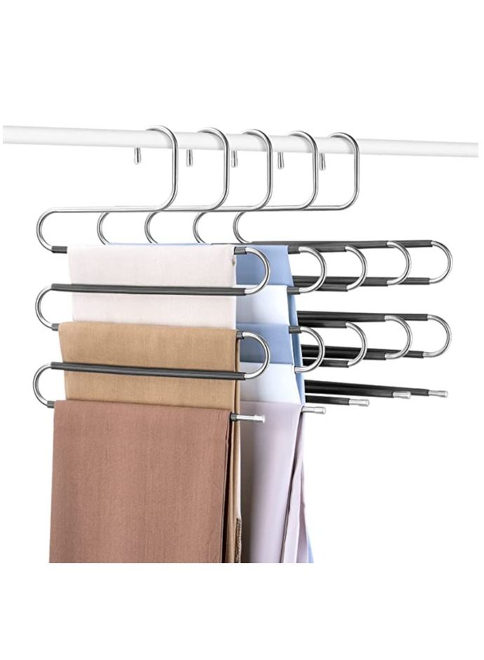 LEDIN Closet Organization 5 Pack S Shaped Space Saver Hangers Non Slip Pants Hangers Scarf Tie Organizer Kids Closet Organizer Multifunctional Space Saver Pants Rack (Black-5)  - Image 2