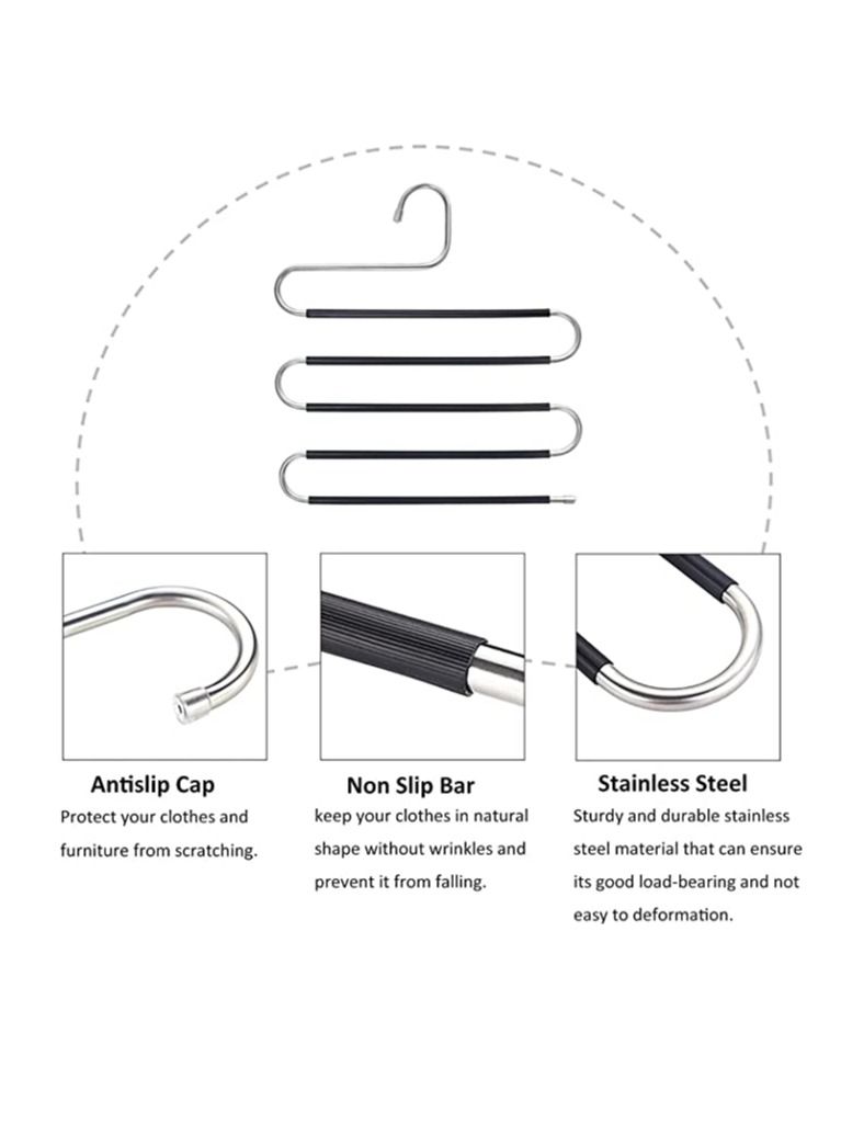 LEDIN Closet Organization 5 Pack S Shaped Space Saver Hangers Non Slip Pants Hangers Scarf Tie Organizer Kids Closet Organizer Multifunctional Space Saver Pants Rack (Black-5)  - Image 5