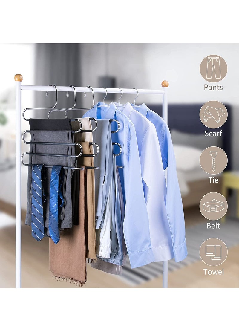 LEDIN Closet Organization 5 Pack S Shaped Space Saver Hangers Non Slip Pants Hangers Scarf Tie Organizer Kids Closet Organizer Multifunctional Space Saver Pants Rack (Black-5)  - Image 3
