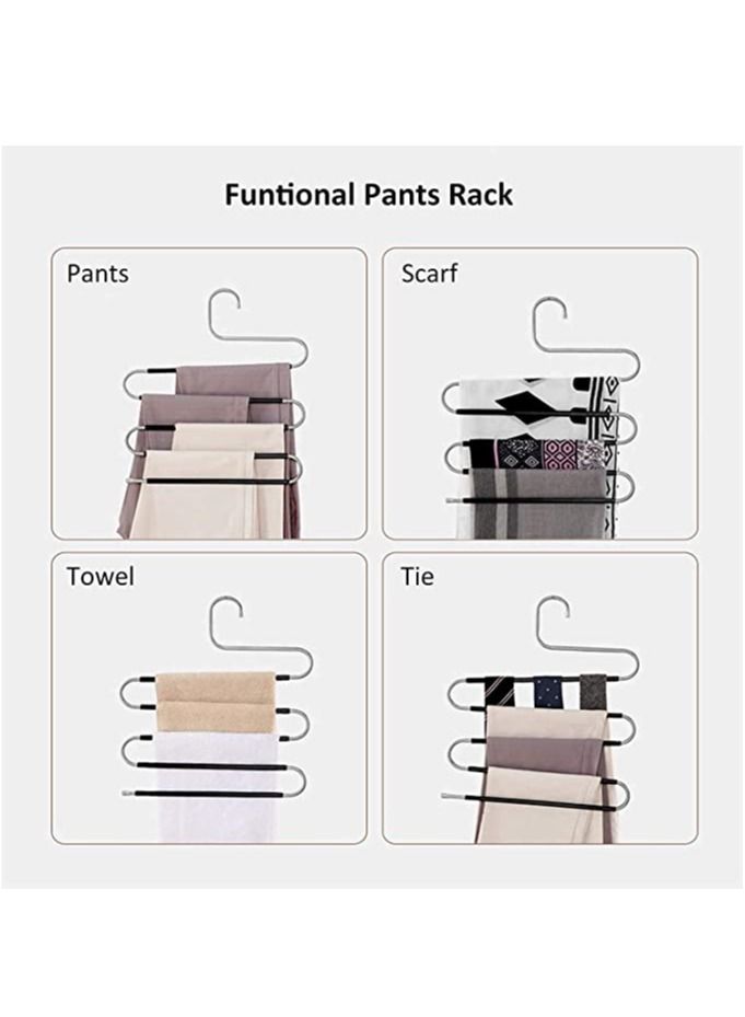 LEDIN Closet Organization 5 Pack S Shaped Space Saver Hangers Non Slip Pants Hangers Scarf Tie Organizer Kids Closet Organizer Multifunctional Space Saver Pants Rack (Black-5)  - Image 4
