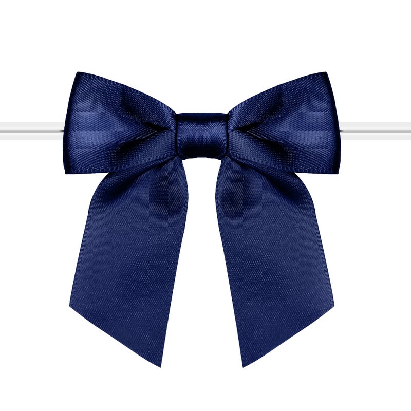 Rainbow Pana 120 Pack Twist Tie Bows for Treat Bags 3 Navy Blue Satin Ribbon Bows for Package Craft Gift Wrapping Decoration for Graduation