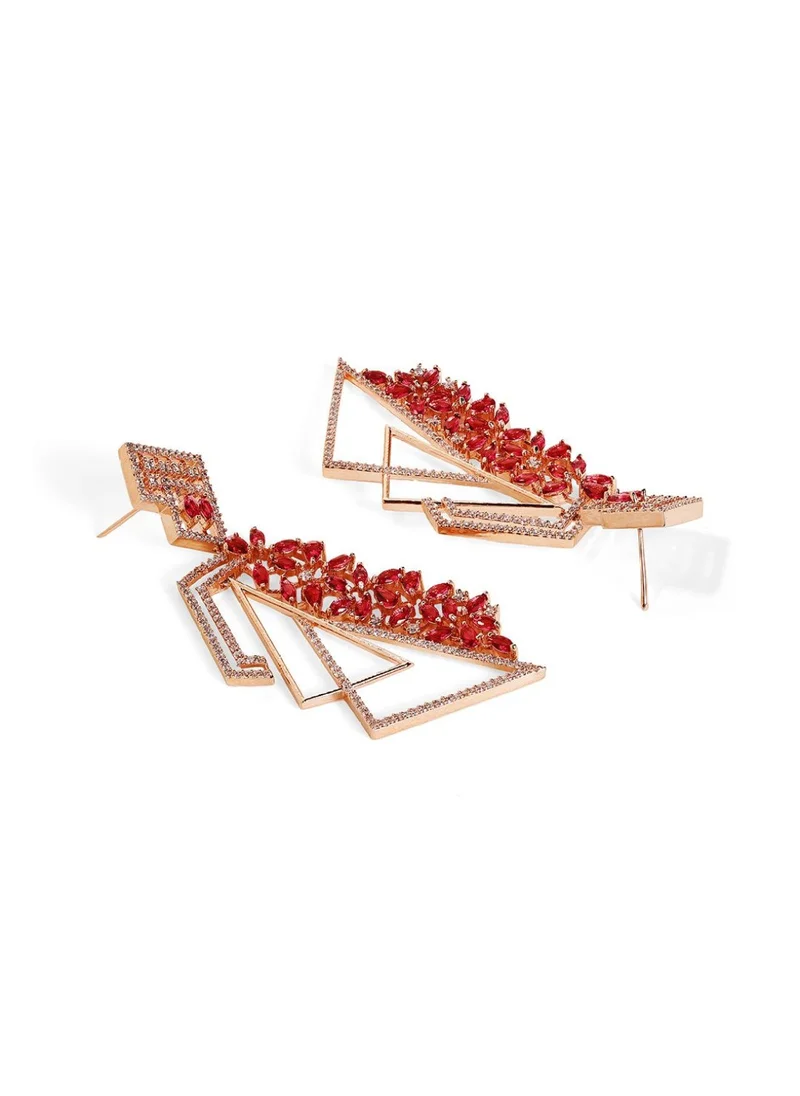 Priyaasi Rose American Diamond Stone Studded Contemporary Drop Earrings