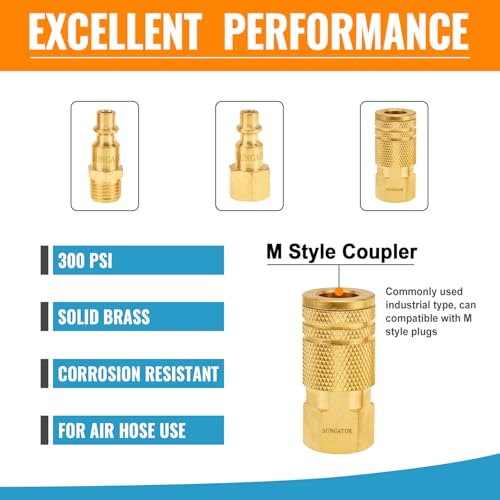 SUNGATOR سنجاتور مجموعة 8 قطع موصلات خرطوم الهواء 1/4 بوصة NPT، موصلات سريعة من النحاس الصلب 1/4 بوصة، مجموعة موصلات وقابس 1/4 بوصة، ملحقات الضاغط، مجموعة إصلاح خرطوم سريعة التوصيل - Image 4