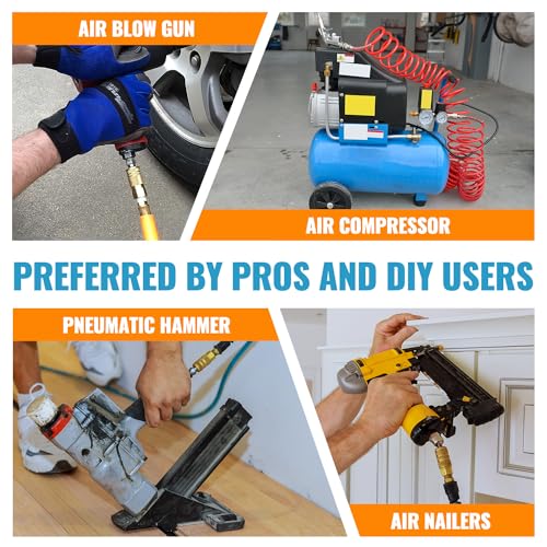 SUNGATOR سنجاتور مجموعة 8 قطع موصلات خرطوم الهواء 1/4 بوصة NPT، موصلات سريعة من النحاس الصلب 1/4 بوصة، مجموعة موصلات وقابس 1/4 بوصة، ملحقات الضاغط، مجموعة إصلاح خرطوم سريعة التوصيل - Image 5