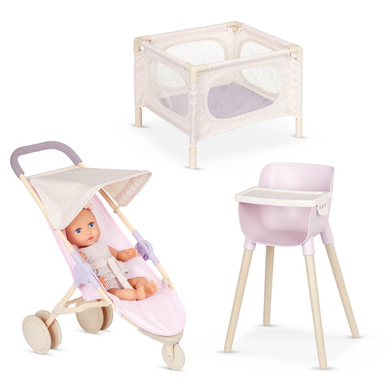 LullaBaby â€“ 14-Inch Realistic Baby Doll & Accessory Bundle â€“ Fair Skin Tone & Blue Eyes â€“ Nursery Care Set â€“ High Chair, Playpen & Jogger Stroller â€“ Pretend Play Toys â€“ Kids 2+ Years - Image 1