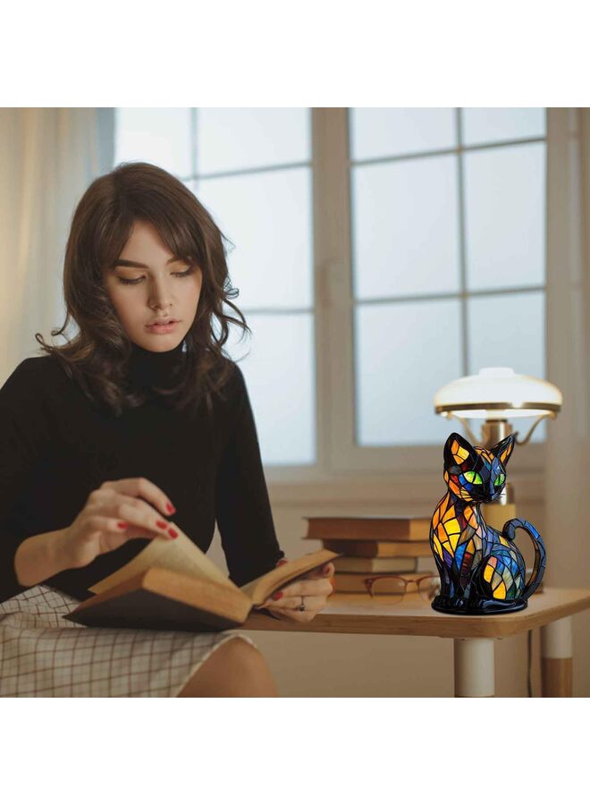 Cat Lamp Stained Glass, Retro Cat Stained Resin Tabletop Night Light - Cute Pet Themed LED Lamp, Animal Series, Gift for Cat Lovers - Image 4
