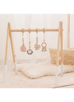 Beauenty Wooden Baby Gym with 4 Hanging Toys Foldable Baby Play Gym Frame Activity Gym Hanging Bar Newborn Gift Baby Girl and Boy Gym，Baby Toys for Perfect 0-1.5 Years Baby Shower  - Image 1
