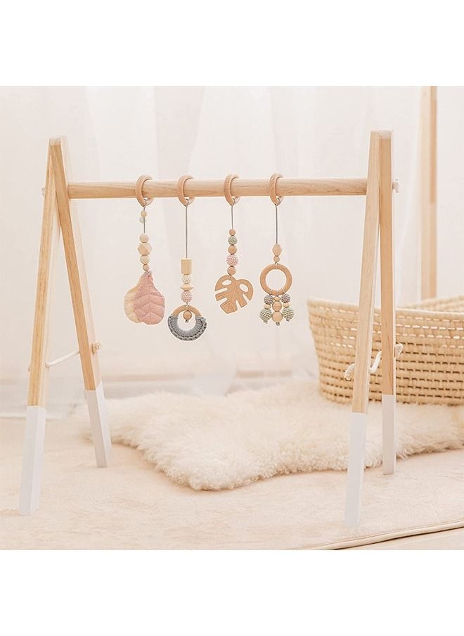 Beauenty Wooden Baby Gym with 4 Hanging Toys Foldable Baby Play Gym Frame Activity Gym Hanging Bar Newborn Gift Baby Girl and Boy Gym，Baby Toys for Perfect 0-1.5 Years Baby Shower  - Image 1