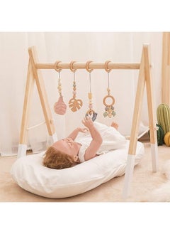 Beauenty Wooden Baby Gym with 4 Hanging Toys Foldable Baby Play Gym Frame Activity Gym Hanging Bar Newborn Gift Baby Girl and Boy Gym，Baby Toys for Perfect 0-1.5 Years Baby Shower  - Image 5