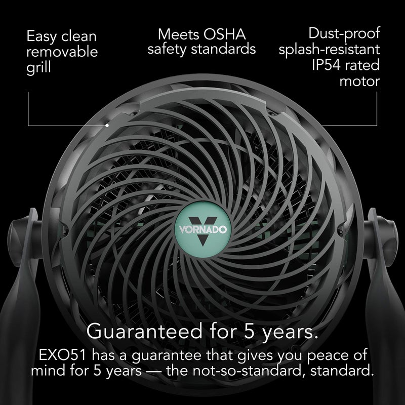 Vornado EXO51 Small Heavy Duty Air Circulator, 3-Speed High Velocity Shop Fan, Dustproof and Water-Resistant, Powerful Motor, Industrial High Impact Case, Whole Room Air Circulator, Green - Image 2