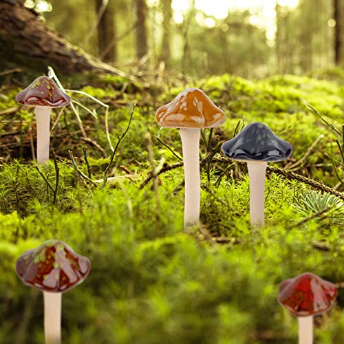 Exttlliy 8Pcs Ceramic Garden Mushrooms Figurine Decorative Plants Stakes Accessories Lawn Ornaments Statue for Outdoor (Random Color) (Blooming-1) - Image 2