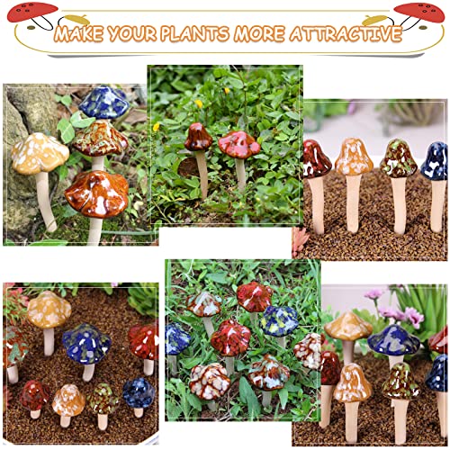 Exttlliy 8Pcs Ceramic Garden Mushrooms Figurine Decorative Plants Stakes Accessories Lawn Ornaments Statue for Outdoor (Random Color) (Blooming-1) - Image 4
