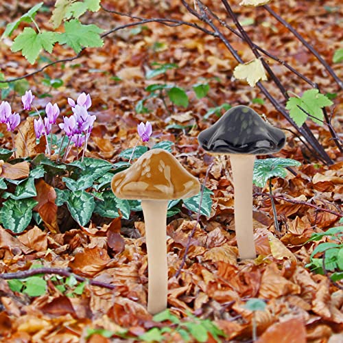 Exttlliy 8Pcs Ceramic Garden Mushrooms Figurine Decorative Plants Stakes Accessories Lawn Ornaments Statue for Outdoor (Random Color) (Blooming-1) - Image 3