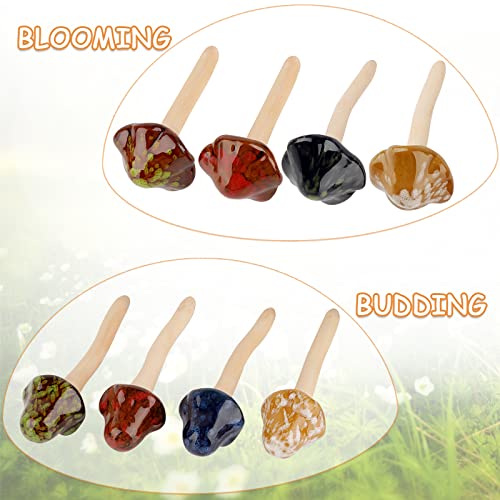 Exttlliy 8Pcs Ceramic Garden Mushrooms Figurine Decorative Plants Stakes Accessories Lawn Ornaments Statue for Outdoor (Random Color) (Blooming-1) - Image 5