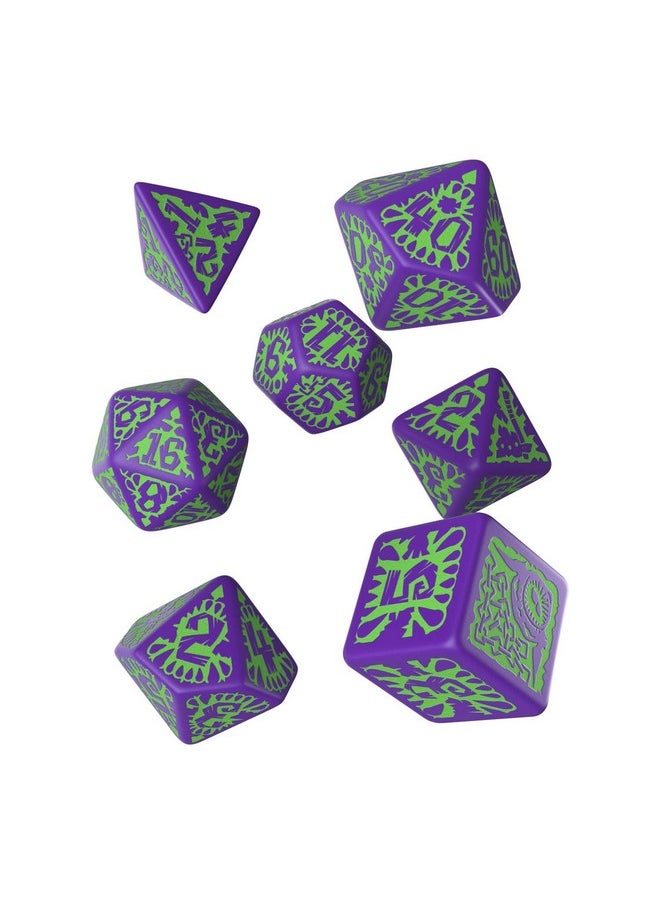 Q WORKSHOP - Q-Workshop Pathfinder Rpg Goblin Purple & Green Ornamented Dice Set 7 Polyhedral Pieces (QWOPAT76) - Image 1