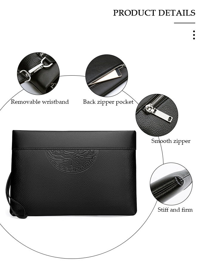 DUNISO Men’s Clutch Purse Handbags，Men's Leather Clutch Wallet - Large Capacity Wearproof   Envelope Handbag with Wrist Strap for Business，Travel, Soft  Organizer for Phone, Cards, Cash - Image 3