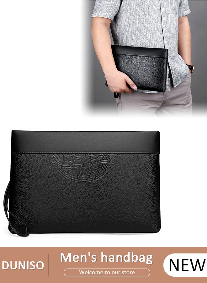 DUNISO Men’s Clutch Purse Handbags，Men's Leather Clutch Wallet - Large Capacity Wearproof   Envelope Handbag with Wrist Strap for Business，Travel, Soft  Organizer for Phone, Cards, Cash - Image 1