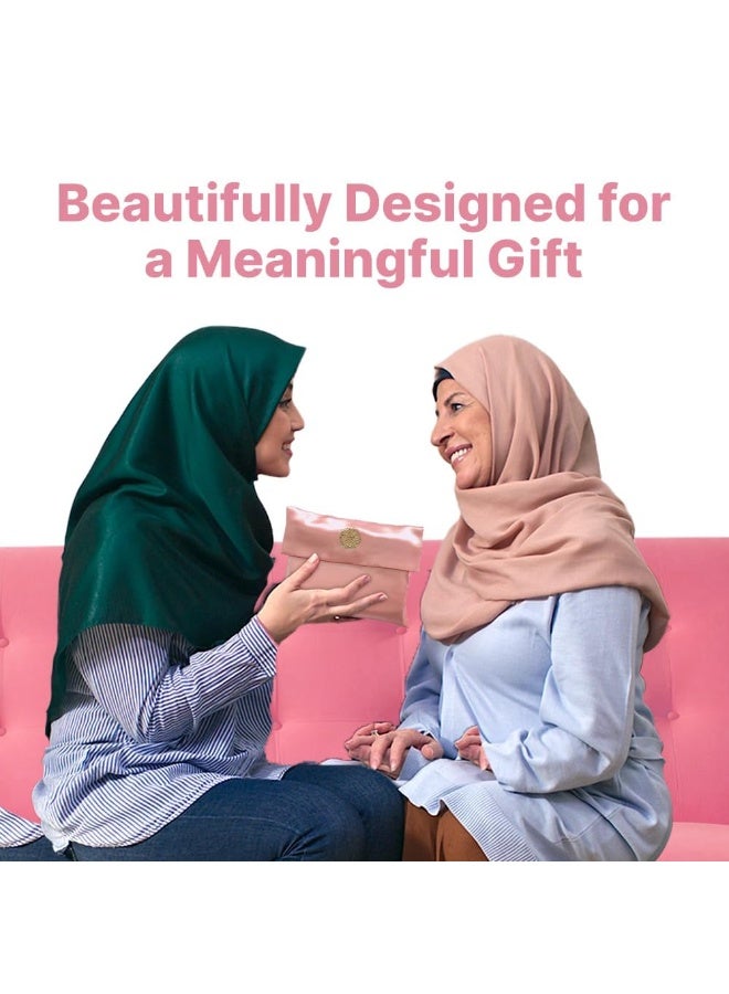 OSHIMA Muslim Prayer Rug with Prayer Beads and Portable Bag, Turkish Design Muslim Prayer Rug &Beads Set with Satin Pouch, Carpet Mat, Ideal Islamic Gift for Hajj, Eid, Weddings & Umrah (Pink) - Image 5