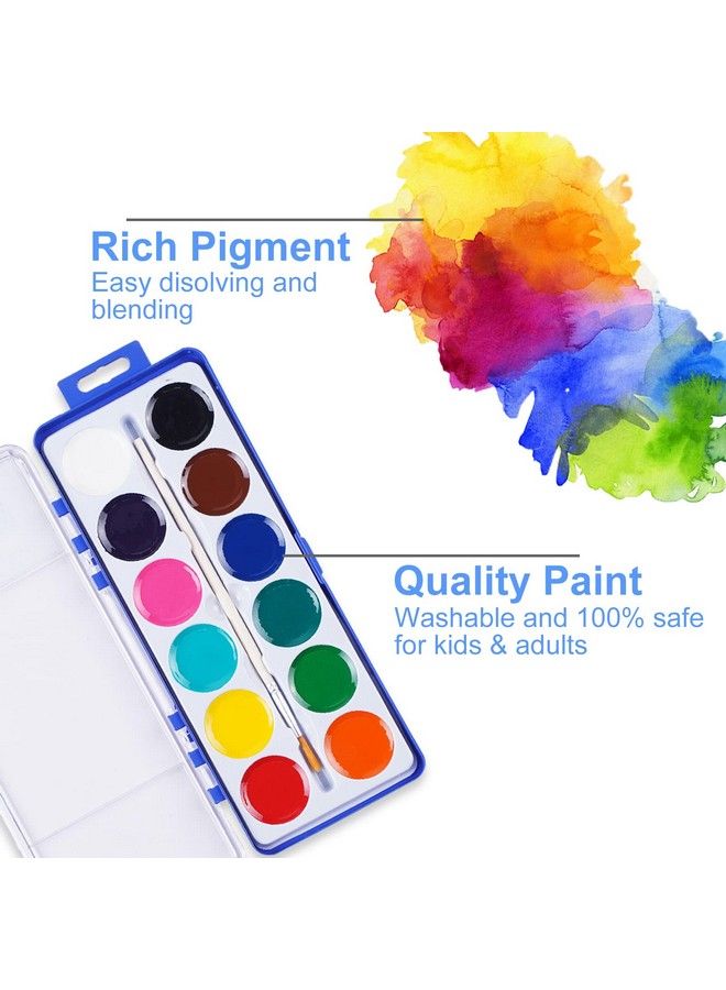 Keebor Basic 12 Color Watercolor Paint Set For Kids With 24 Wood Brushes Water Color Paints For Party Favors Craft Art Supplies - Image 4