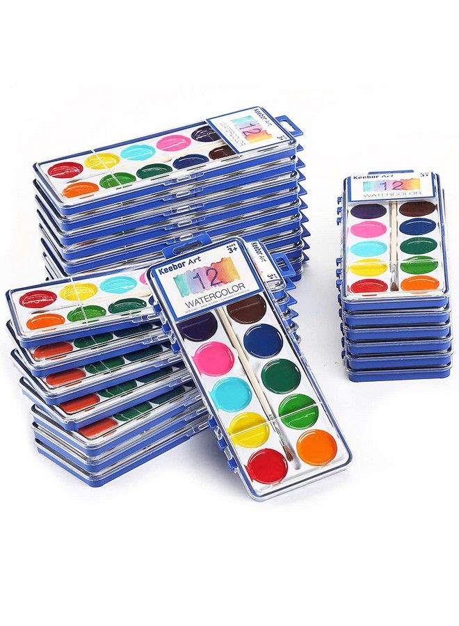 Keebor Basic 12 Color Watercolor Paint Set For Kids With 24 Wood Brushes Water Color Paints For Party Favors Craft Art Supplies - Image 1