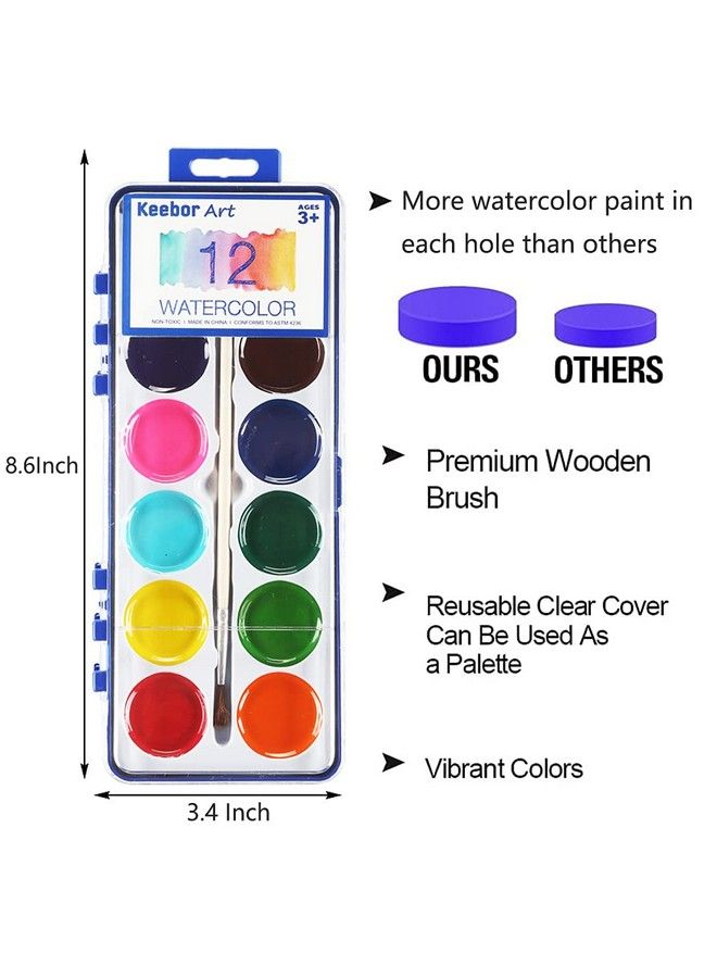Keebor Basic 12 Color Watercolor Paint Set For Kids With 24 Wood Brushes Water Color Paints For Party Favors Craft Art Supplies - Image 3