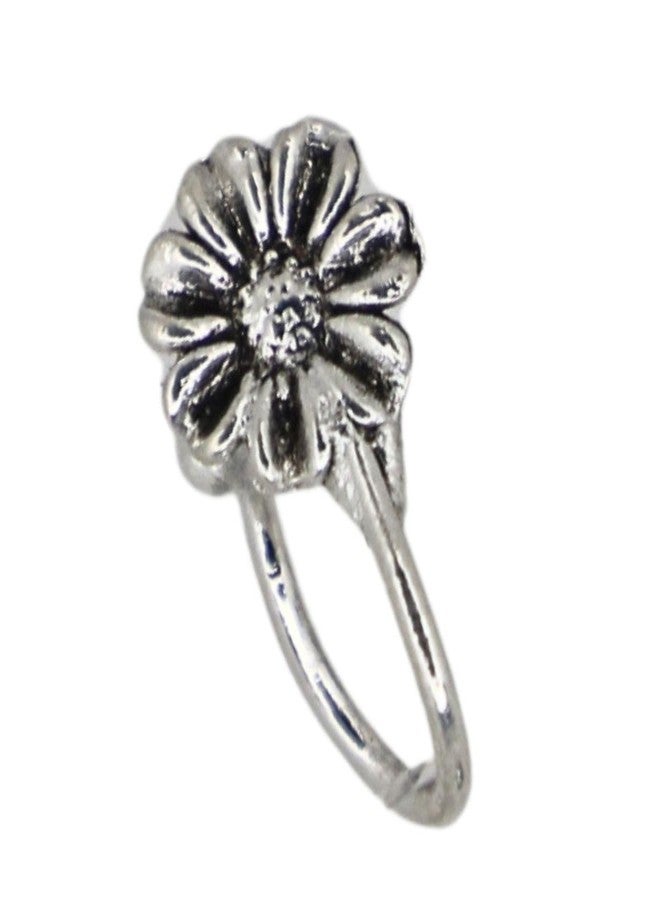 JWELLA Oxidised Silver Nose Pin Set of 4 for Women and Girls, Elegant Clip-On Nosepins with Floral, Red and Pink Stone-Studded Designs, Lightweight Jewellery - Image 5