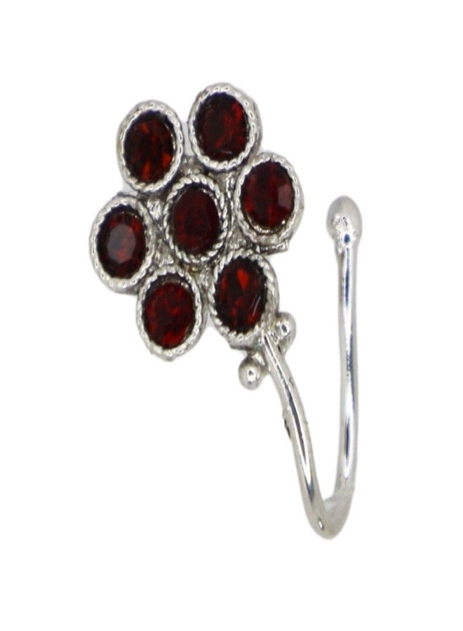 JWELLA Oxidised Silver Nose Pin Set of 4 for Women and Girls, Elegant Clip-On Nosepins with Floral, Red and Pink Stone-Studded Designs, Lightweight Jewellery - Image 3