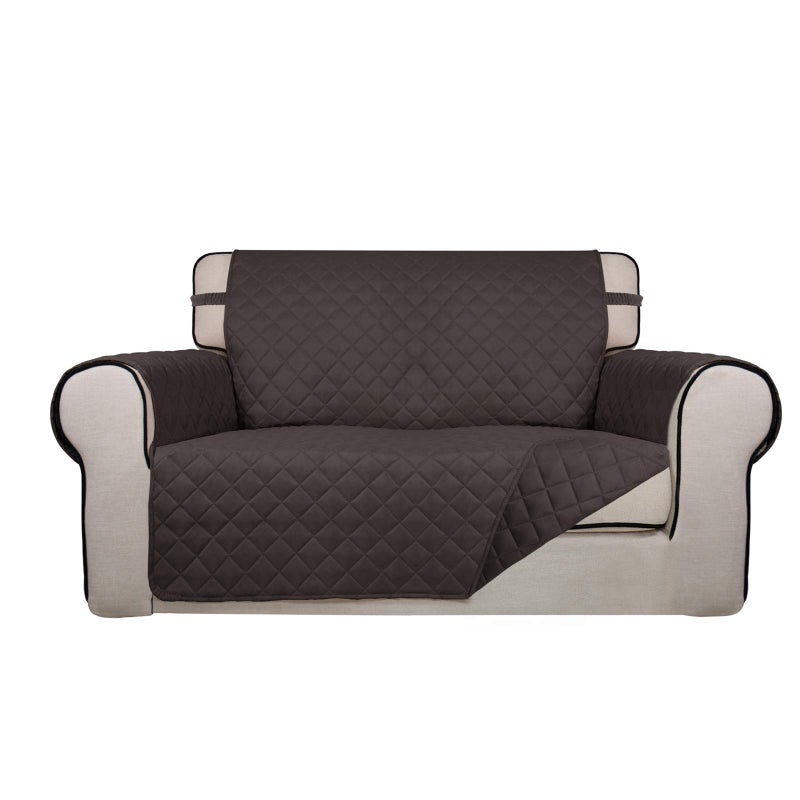 PureFit Reversible Quilted Sofa Cover Water Resistant Medium Slipcover Furniture Protector Washable Couch Cover with Non Slip Foam and Elastic Straps for Kids Pets Loveseat ChocolateChocolate