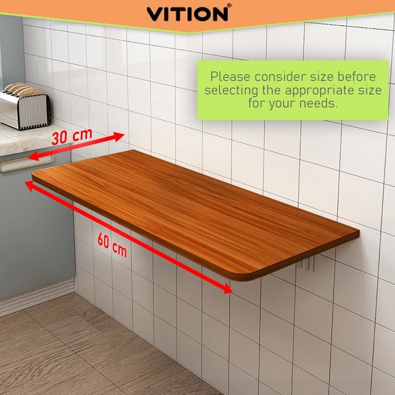 VITION Computer Wall Mount Stand Folding Wall-Mounted Drop-Leaf Table,Metal Folding Shelf Bench Table Bracket (Walnut, 30 X 60 cm) - Image 2