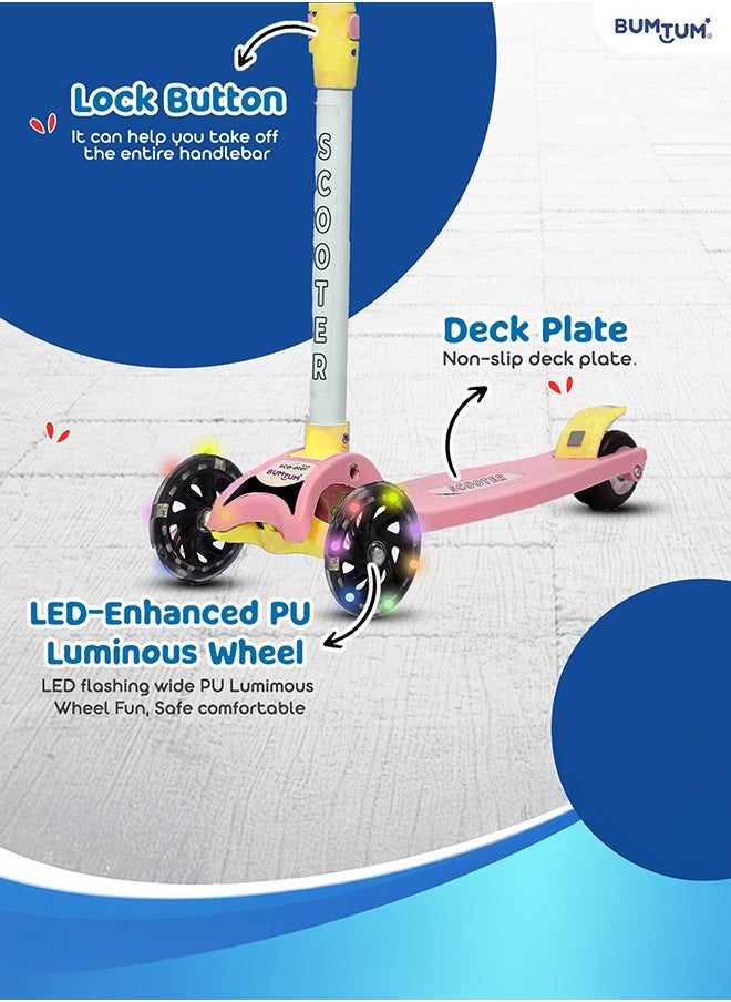 BUMTUM Speedy Kick Scooter for Kids 32 Inch with LED Wheel Lights, Height Adjustable Handlebar & Foldable Design & Rear Brakes for Kids of Age 3+ Years (Pink) - pzsku/Z84098899FCC12BE51192Z/45/_/1739262539/64981e61-b879-4698-b849-eaf2411e24d1