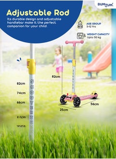 Bumtum Smart Kick Scooter For Kids 30 Inch 3 Adjustable Height Scooter Foldable And Attractive PVC Wheels With Rare Brakes for Boys And Girls Age 5 Years  - Image 3