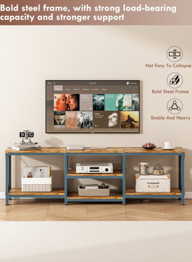 هارلان 180*40*60 سم، حامل تلفزيون حتى 75 بوصة، طاولة تلفزيون مع ، لون بني ريفي.أرفف تخزين خشبية، مركز ترفيهي عصري وطاولة وحدة تحكم تلفزيونية صناعية لغرفة المعيشة المنزلية - Image 4