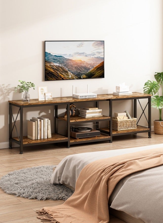 هارلان 180*40*60 سم، حامل تلفزيون حتى 75 بوصة، طاولة تلفزيون مع ، لون بني ريفي.أرفف تخزين خشبية، مركز ترفيهي عصري وطاولة وحدة تحكم تلفزيونية صناعية لغرفة المعيشة المنزلية - Image 1