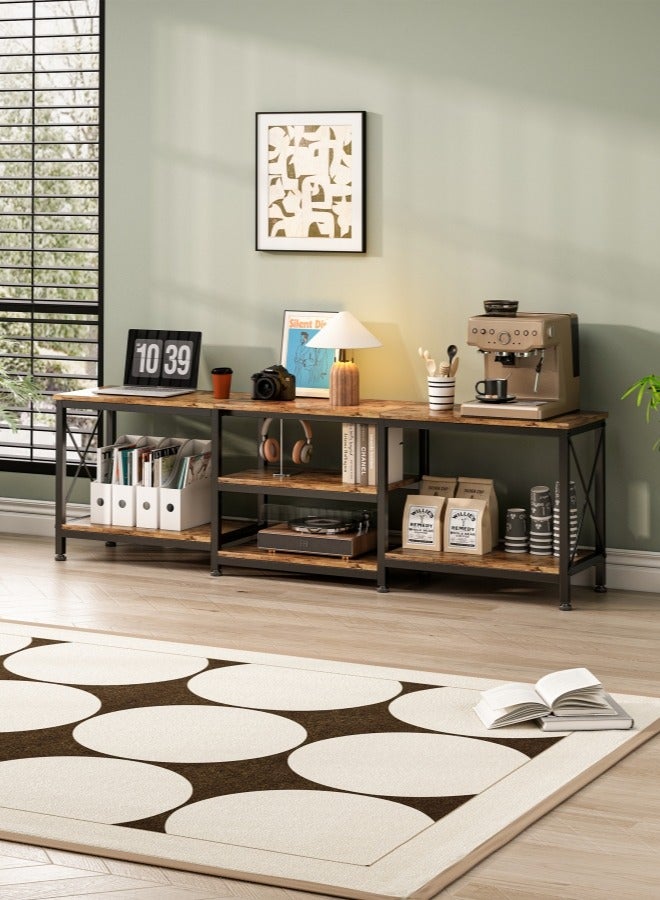 هارلان 180*40*60 سم، حامل تلفزيون حتى 75 بوصة، طاولة تلفزيون مع ، لون بني ريفي.أرفف تخزين خشبية، مركز ترفيهي عصري وطاولة وحدة تحكم تلفزيونية صناعية لغرفة المعيشة المنزلية - Image 3