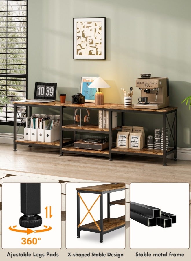 هارلان 180*40*60 سم، حامل تلفزيون حتى 75 بوصة، طاولة تلفزيون مع ، لون بني ريفي.أرفف تخزين خشبية، مركز ترفيهي عصري وطاولة وحدة تحكم تلفزيونية صناعية لغرفة المعيشة المنزلية - Image 5