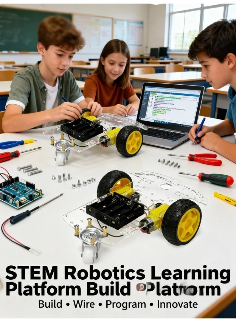 robotgcc Smart 3 Wheel Robot Car DIY Chassis with Geared Motors and Caster Wheel, Acrylic Robot Platform for Arduino Robotics, Line Tracking, Obstacle Avoidance, STEM Programming Projects - Image 2