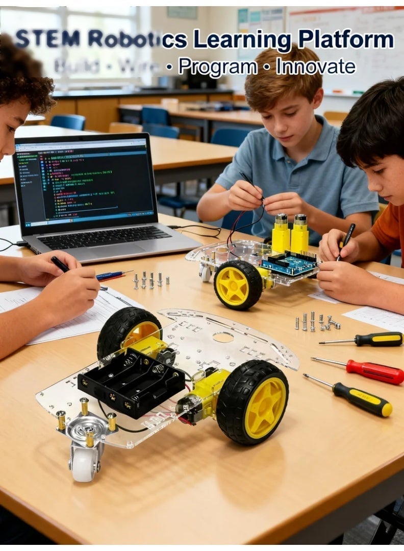 robotgcc Smart 3 Wheel Robot Car DIY Chassis with Geared Motors and Caster Wheel, Acrylic Robot Platform for Arduino Robotics, Line Tracking, Obstacle Avoidance, STEM Programming Projects - Image 5