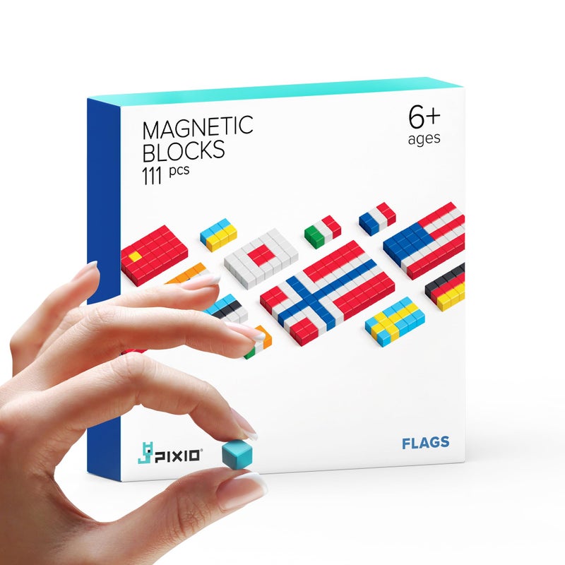 PIXIO Flags Magnetic Building Blocks for Kids Over 6 Years Pixel Art STEM Magnet Toys for Kids Ages 812 Portable Magnetic Blocks for Creativity 162 pcs - Image 2