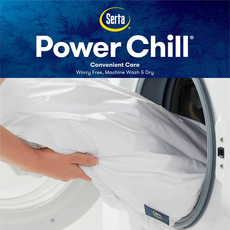 Serta Power Chill Cooling Full Mattress Pad, Elastic Fitted Mattress Protector, Soft and Breathable Pillow Top Cover, 18" Deep Pockets for Secure Fit, Machine Washable, White - Image 5