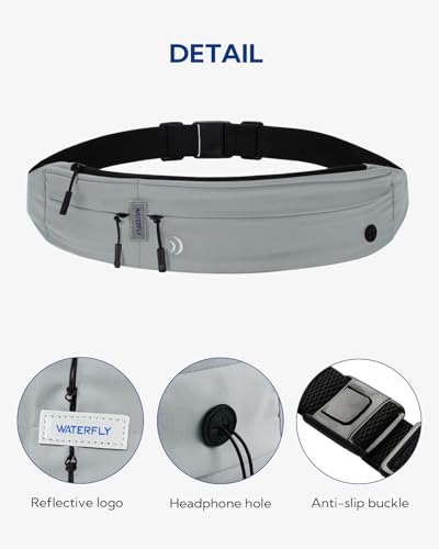 WATERFLY Running Belt Fanny Pack: Runner Marathon Jogging Waist Pack Sport Workout Exercise Fitness Phone Holder Belt for Men Women Jogger Slim Waistband Black - Image 4