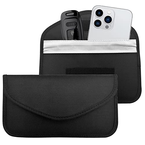 NTNEV 2PCS Faraday Bags for Car Keys and Cell Phone, RFID Signal Blocking Bag, Keyless Entry Fob Signal Blocking Pouch, Cell Phone Privacy Card Protection, Anti Radiation Key Pouch (Black) - Image 1