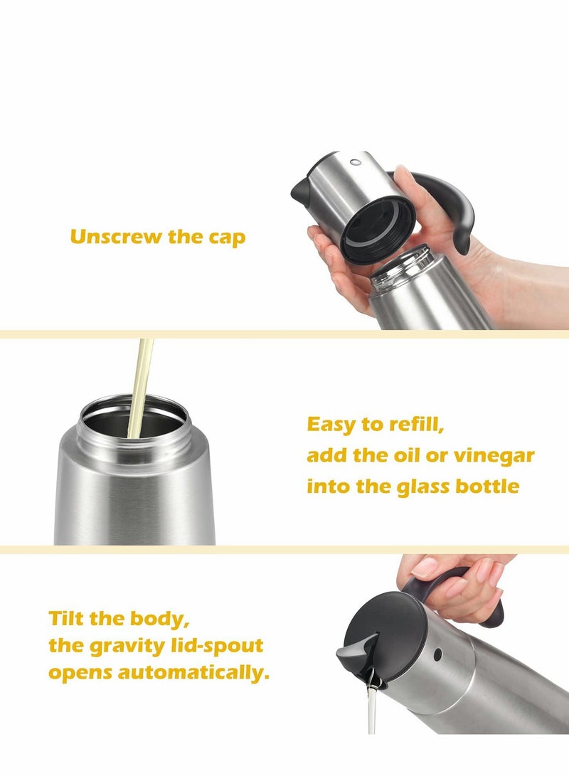SYOSI زجاجة توزيع زيت من الفولاذ المقاوم للصدأ - حاوية توابل مع غطاء تلقائي وسدادة - سعة 500 مل غير قابلة للتنقيط - Image 5