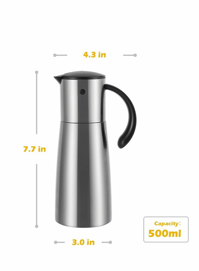 SYOSI زجاجة توزيع زيت من الفولاذ المقاوم للصدأ - حاوية توابل مع غطاء تلقائي وسدادة - سعة 500 مل غير قابلة للتنقيط - Image 2