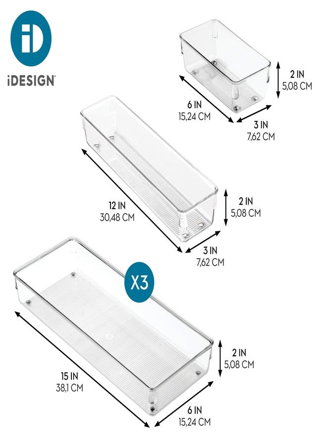 أي ديزاين طقم منظم أدراج المطبخ من البلاستيك المعاد تدويره من iDesign، مكون من 5 قطع - مجموعة لينوس - شفاف - Image 4