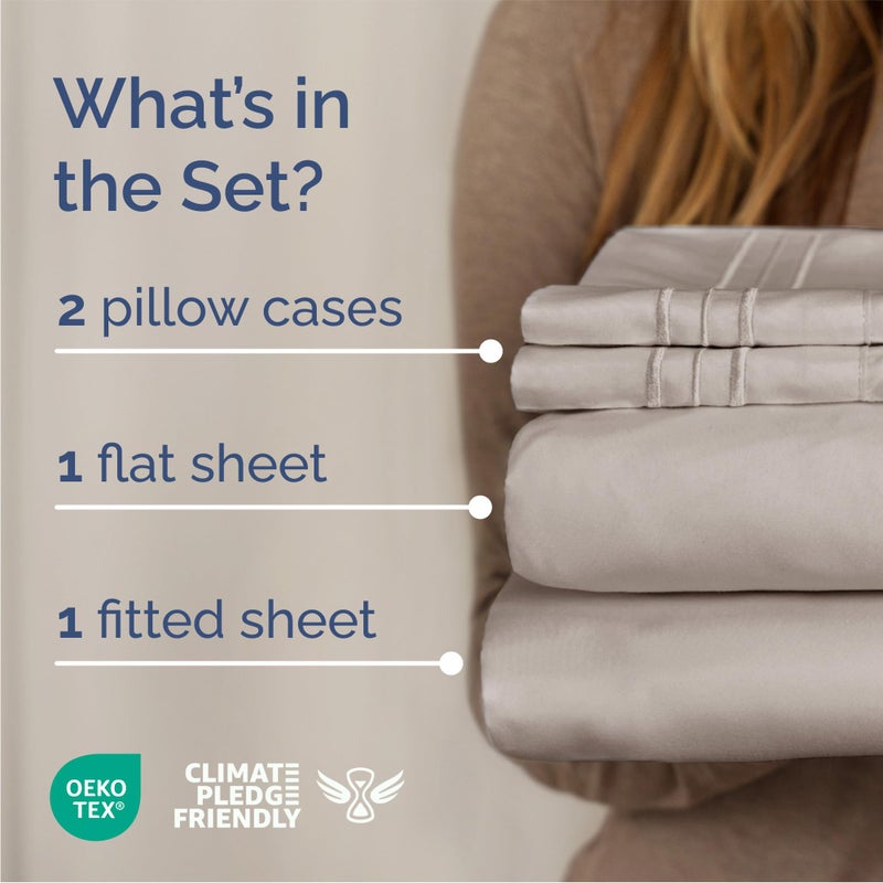 CGK Unlimited Queen Size 4 Piece Sheet Set - Comfy Breathable & Cooling Bed Sheets Set - Hotel Luxury Bedding for Women, Men, Kids & Teens - Deep Pockets, Easy-Fit, Super Soft & Wrinkle Free - Oeko-Tex - Light Grey - Image 2