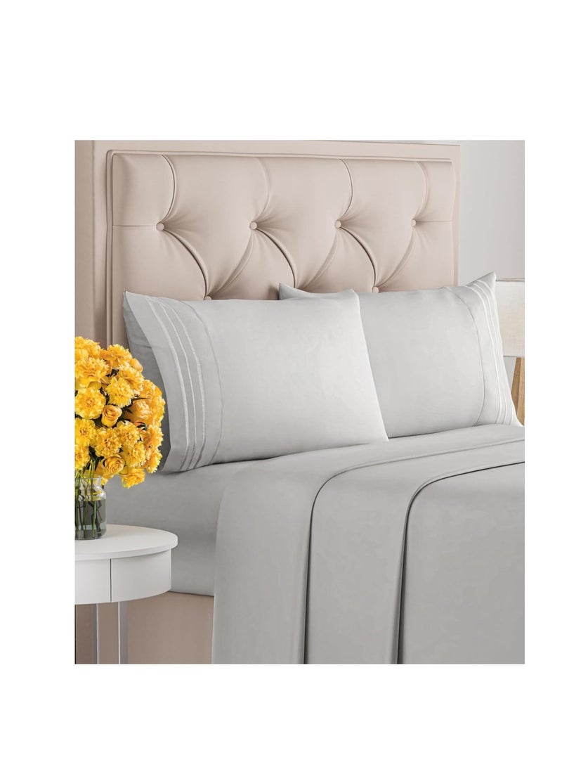 CGK Unlimited Queen Size 4 Piece Sheet Set - Comfy Breathable & Cooling Sheets - Hotel Luxury Bed Sheets for Women & Men - Deep Pockets, Easy-Fit, Soft & Wrinkle Free Sheets - Light Grey Oeko-Tex Bed Sheet Set  - Image 1